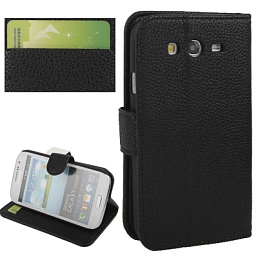 Чехол кожаный горизонтальный с карманом для банковских карт для Samsung Galaxy Grand Duos / i9082 - черный