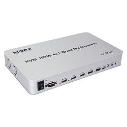 Переключатель AVE HDSW KVM 4x1 MV (4PC, HDMI 4K 60Hz, USB 2.0, seamless Multiviewer, hot keys, remote control, power adapter)