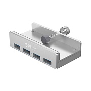 Концентратор (HUB) USB 3.0 на 4 порта, алюминиевый, с креплением - струбцина.