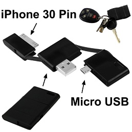 Кабель-брелок 2 в 1 для подключения USB to Micro USB и iPhone 30 Pin разъем (черный)
