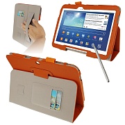 Чехол кожаный с местами для банковских карт, Touch Pen и ремешком для Samsung Galaxy Tab 3 (10.1) / P5200 - оранжевый