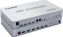 Переключатель AVE HDMX 4x2 KVM (4PC, HDMI 4K 60Hz, USB 2.0, Matrix shitch, Downscaler, hot keys, remote control, power adapter)